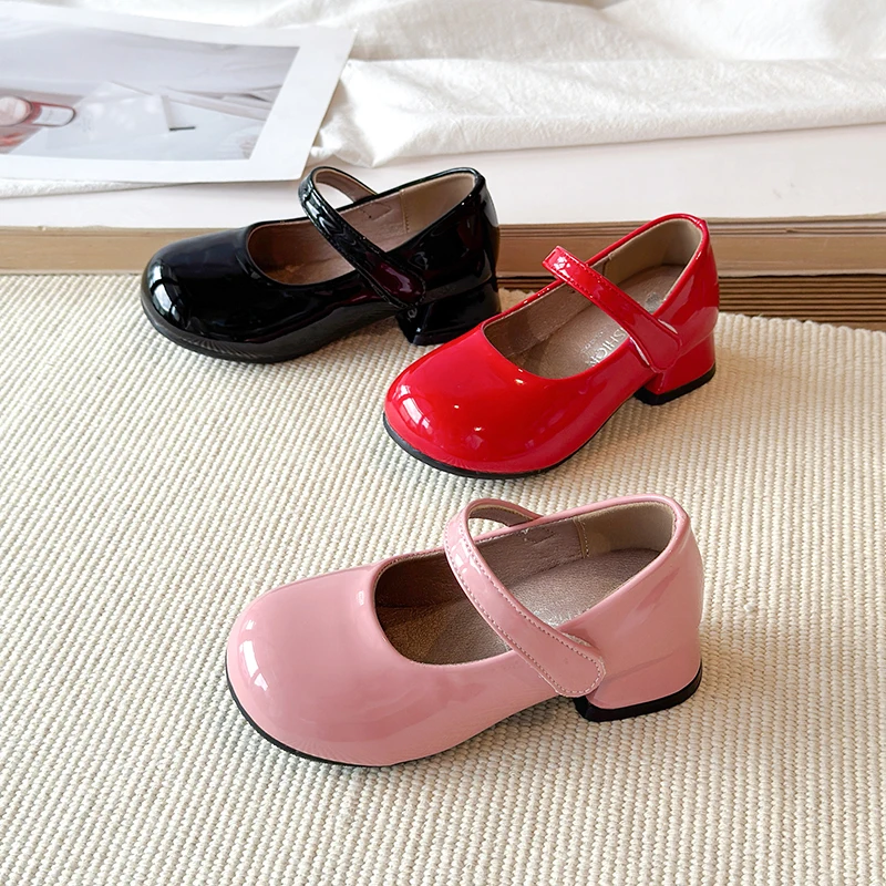 Mumoresip Children Catwalk High Heel Shoes Round-toe Girls Dress Leather Shoes Wedding Party School Kids Causal Uniform Shoes