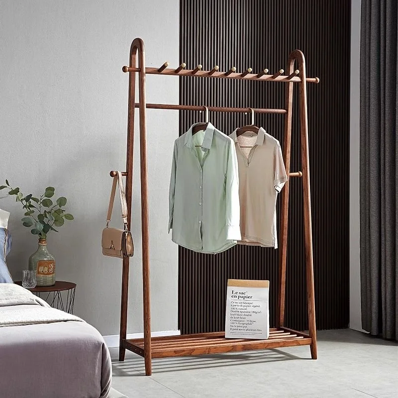 

Solid wood clothes and hats rack, simple and multifunctional floor to ceiling clothes rack, household rack