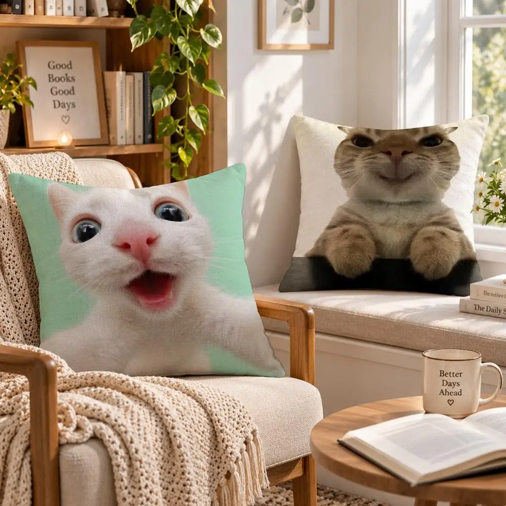 Meme Viral V-Viral Cat Meme Cushion Cover Soft Short Cover Washable Sofa Bed Dorm Garden Home Office Chair Decor