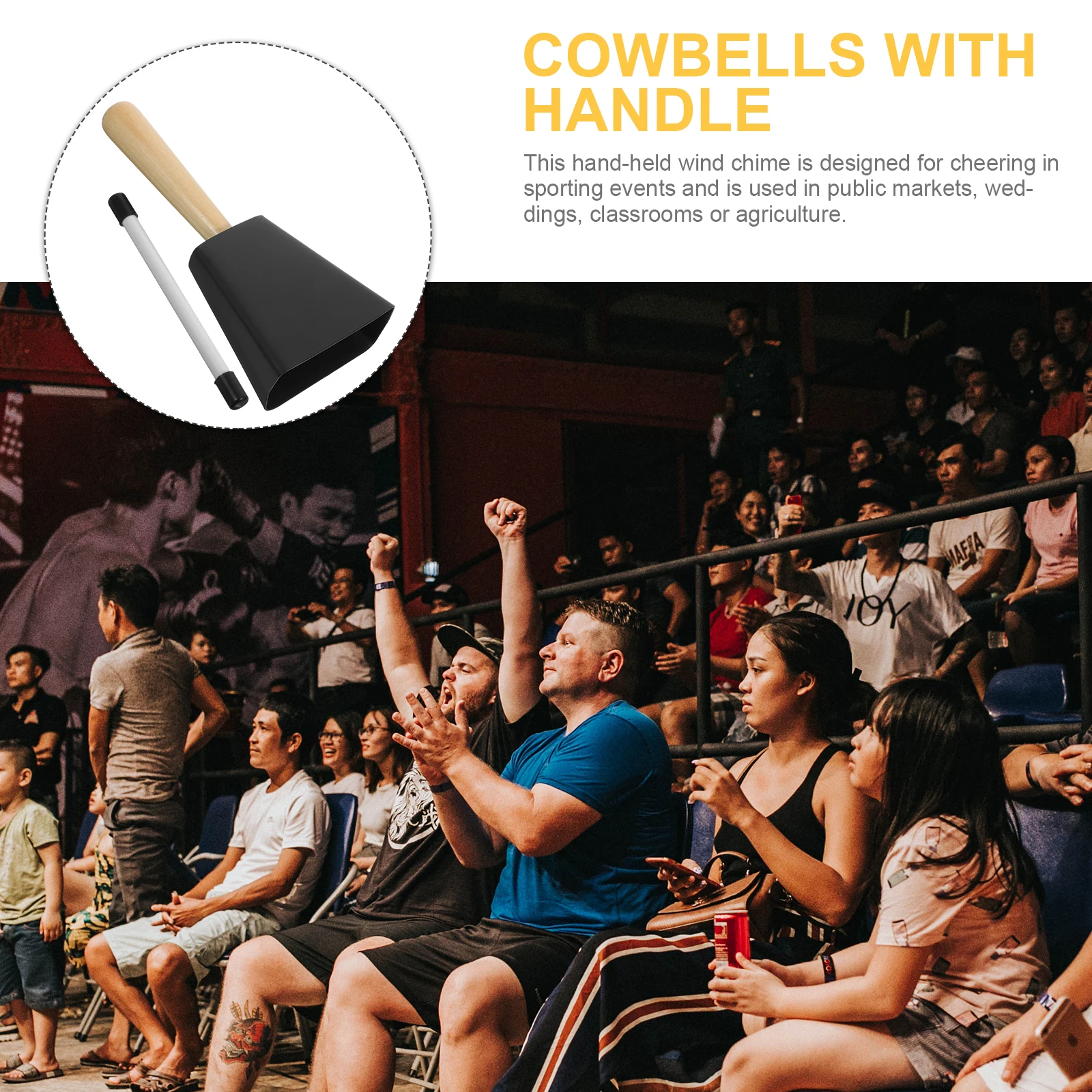 

Metal Kettle Bell with Handle Cow Instrument Percussion Major Cowbell Held Sports Bamboo Noisemaker Handheld Child