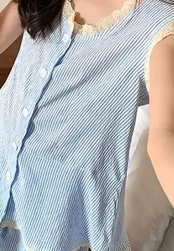

Pajamas Set Women's Summer Sweet Lace Striped Tank And Shorts Casual Home Clothes 2PCS Suit
