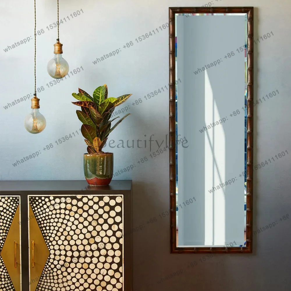 Medieval bamboo joint full body mirror New Chinese bamboo pattern frame decoration French retro literary mirror