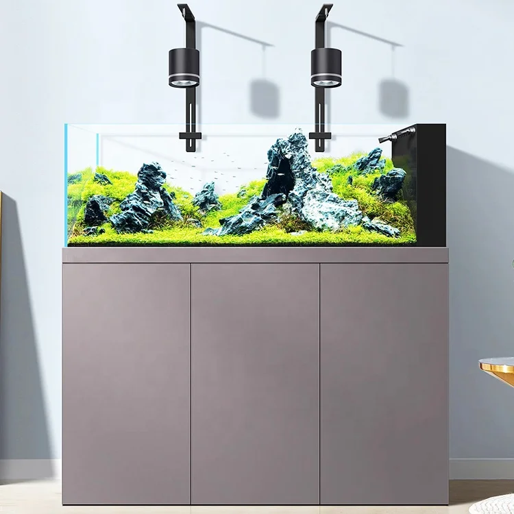 Medium and small ultra-white plastic glass high quality custom size ecological landscaping fish tank with bottom cabinet