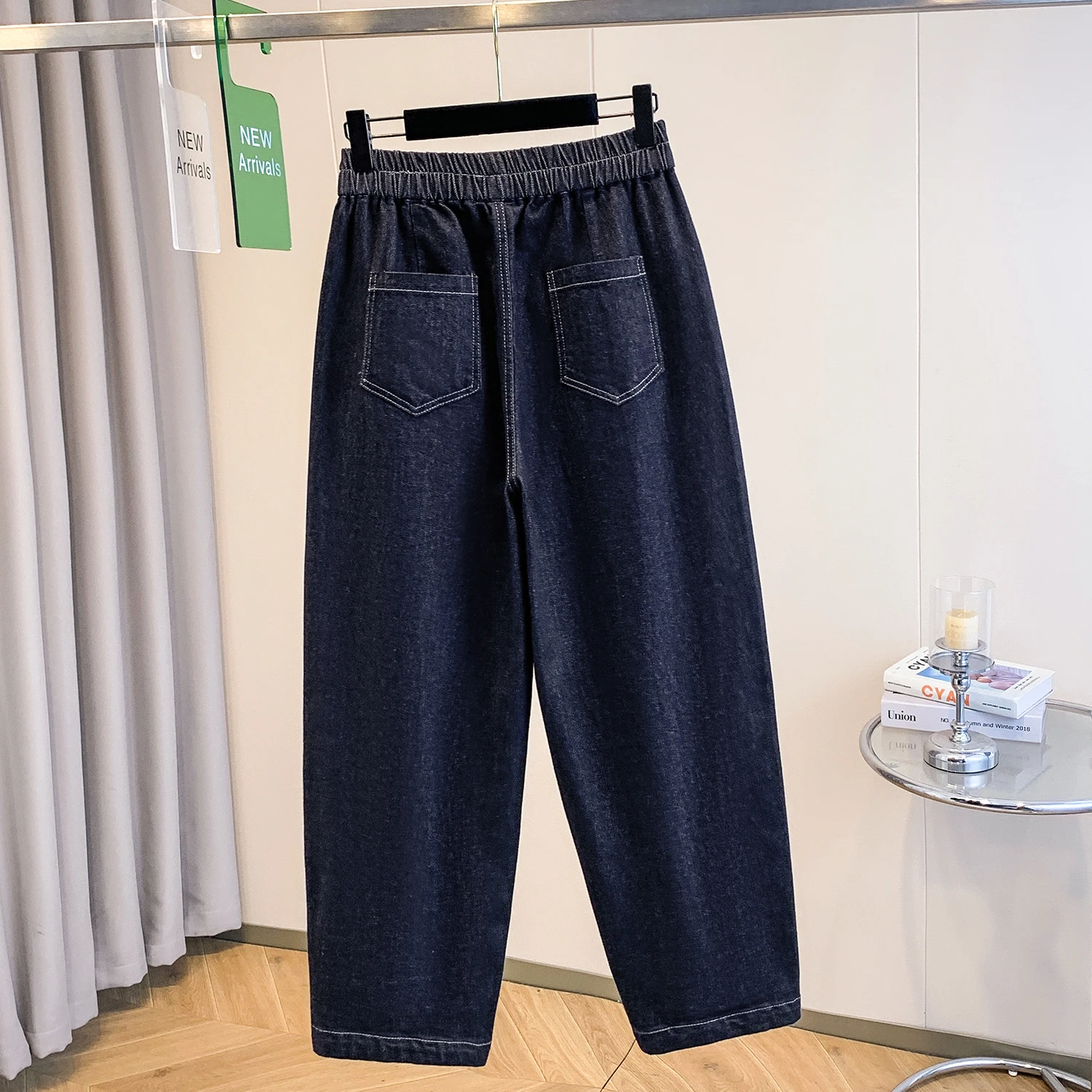 ハイウエストストレートレッグハーランデニムジーンズ、プラスサイズ女性向け、洋梨体型、レトロ、秋冬新作