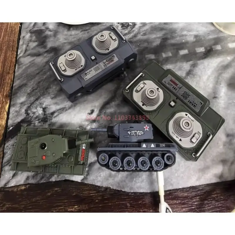 Mini RC ถังจําลองโรตารี่ป้อมปืนเดสก์ท็อป Track Combat Vehicle Remote Full Proportional รีโมทคอนโทรลรุ่นถังของเล่นของขวัญ
