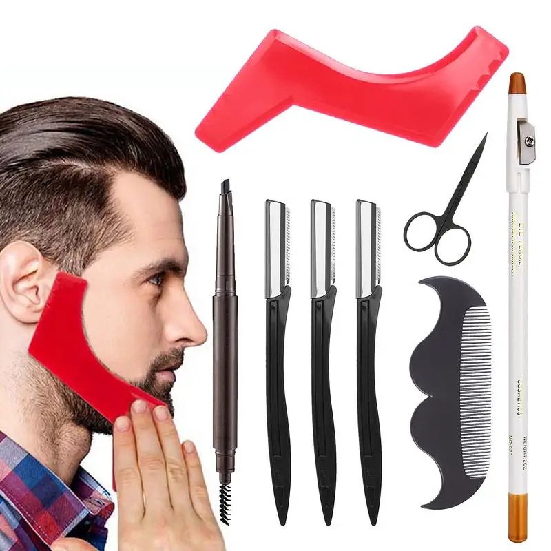 Beard Shaving Tool 8pcs Beard Trimming Tool with Template Guide Easy to Use Beard Shaper for Salon for Chin Goatee Sideburns