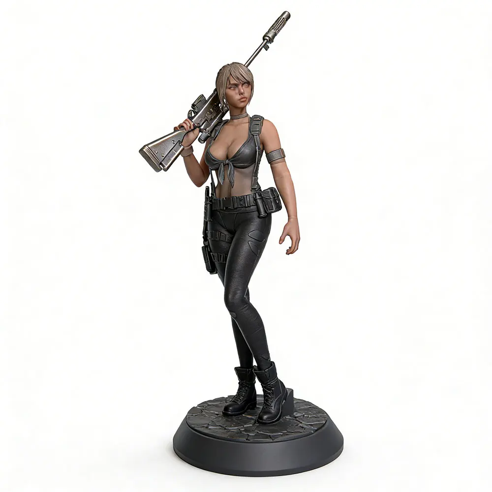 1/24 Sniper Girl Resin Model Kits GK Miniature 3D Printed Gray Model Figurine DIY Doll Collection Unassembled And Unpainted