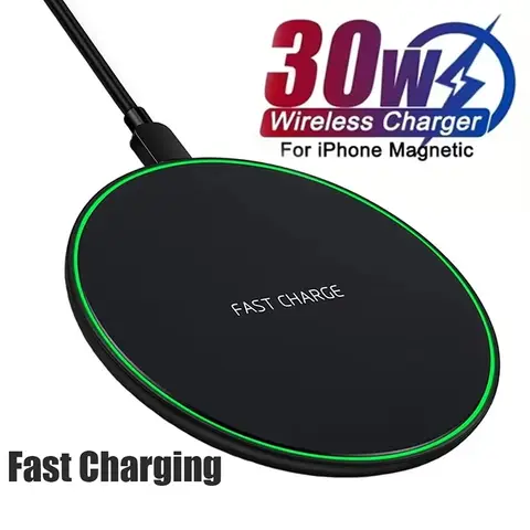 30W Desktop Universal Wireless Charger Dock LED Light Induction Type-C Post Fast Charging Pad For iPhone Huawei OnePlus Realme