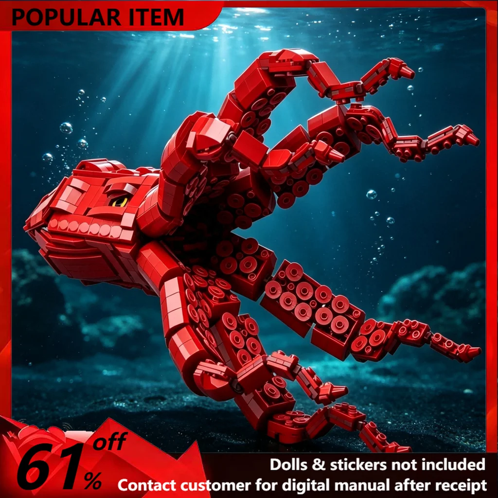 1601PCS MOC Giant Sea Monster Octopus Creature Model Building Blocks Deep Sea Huge Tentacle Monster Animal DIY Assembly Gifts