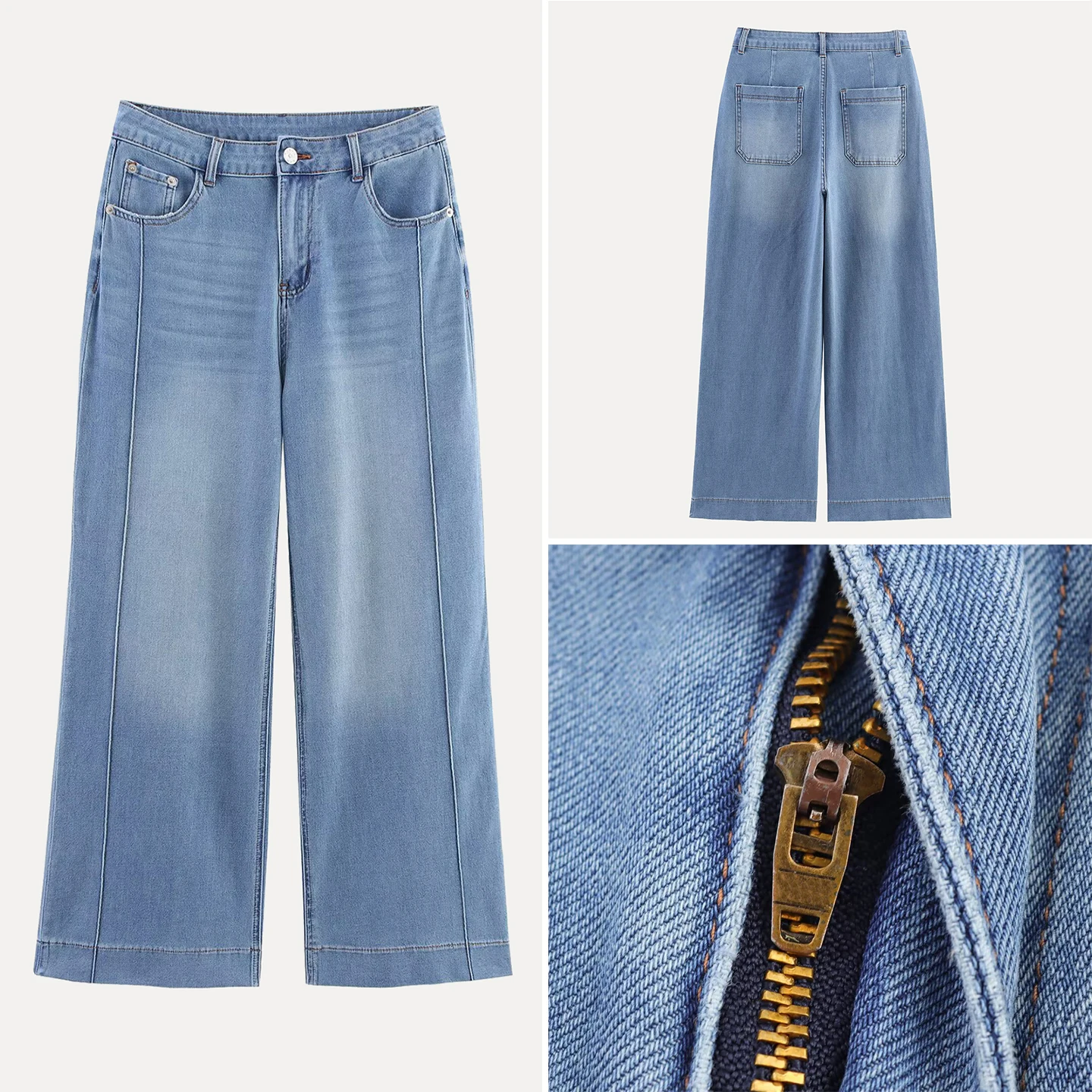 

Z High Waist Wide Leg Jeans Women's Faion High Quali Four Directional Elastic Casual Polyester Summer Trousers