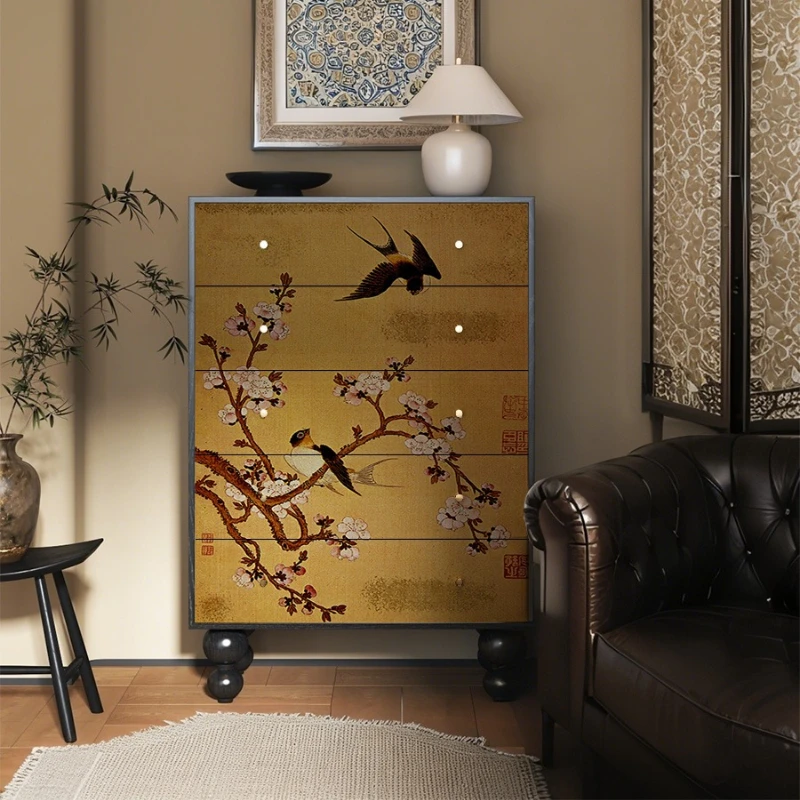 

Medieval style new living room storage cabinet next to the wall sofa, bedroom bedside chest