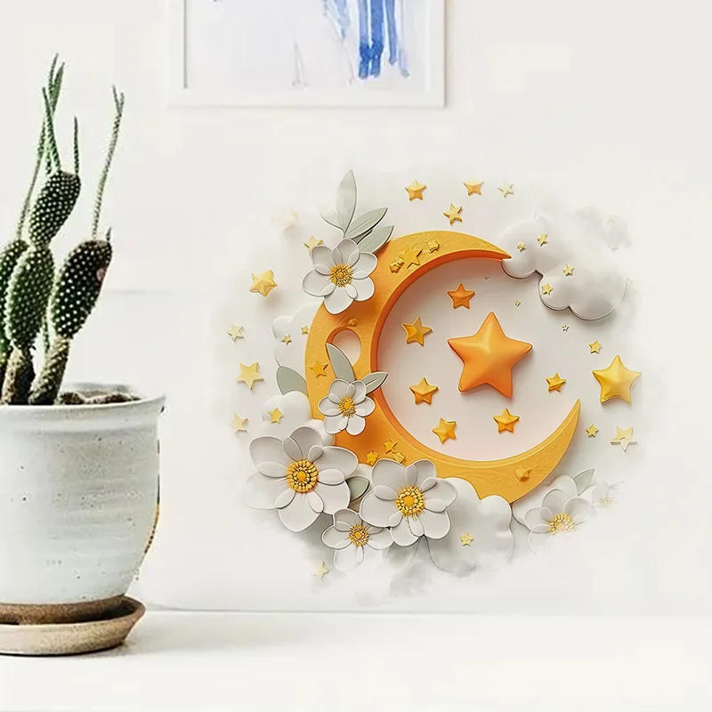 C1347# Moon and Stars Toilet Stickers, Bright Bathroom for Home Decoration, Vinyl Decals, Art Wall Paper, Outdoor Indoor Use
