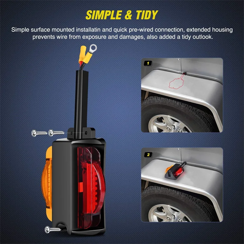 

2PCS Polycarbonate Amber/Red LED Fender Marker Lights LED Clearance Trailer Fender Lights Trailer Light Assembly
