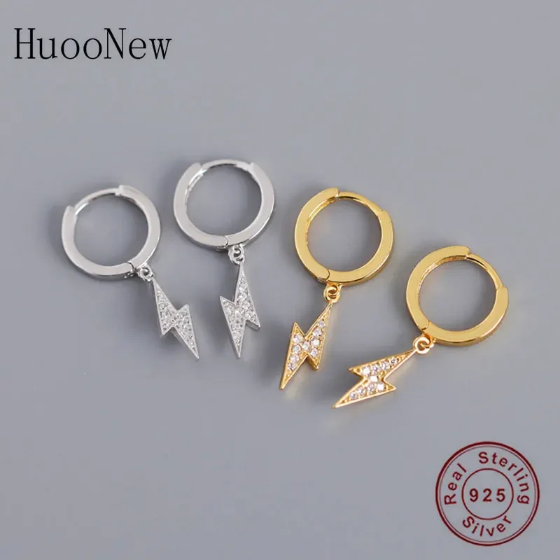 925 Silver Gold Color Lightning Pot Zirconia Bead Hoop Earring Piercing Pendientes Boucles Doreilles Brinco For Women 2020 NEW