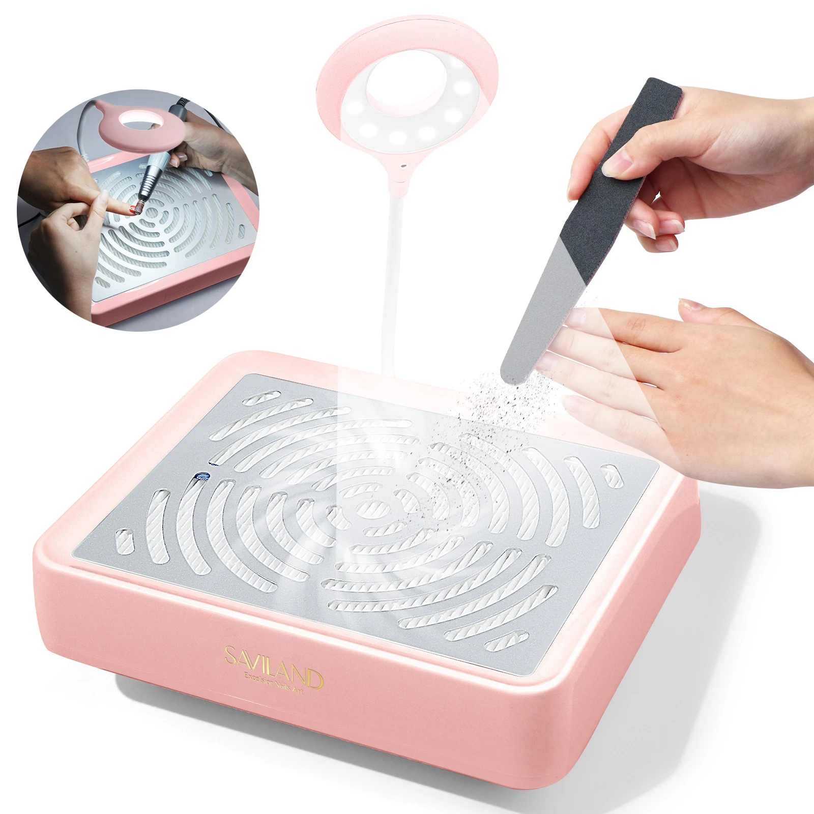 

Пылесборник для маникюра SAVILAND 40W с подсветкой, многоразовым фильтром, низким уровнем шума, розовый, настольный, для акриловых и гелевых ногтей, для домашнего и салонного использования