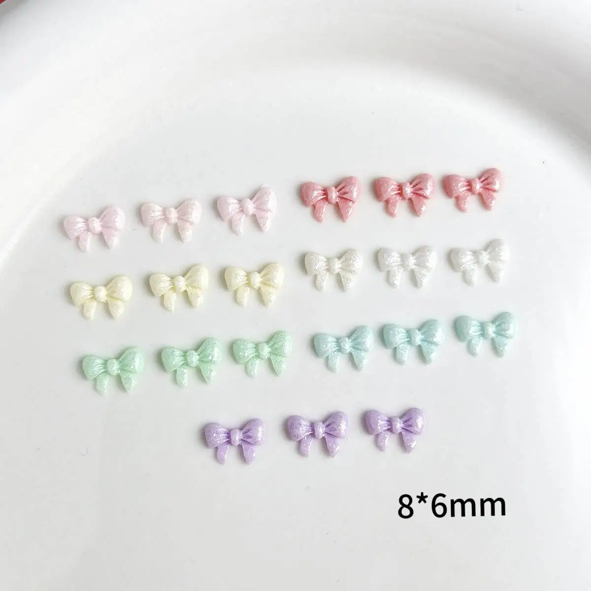 Random Mixed Cute Glow in the Dark Bow Nail Charms 3D Resin Macaron Color Bow Nail Art Decoration Accessories for Manicure DIY