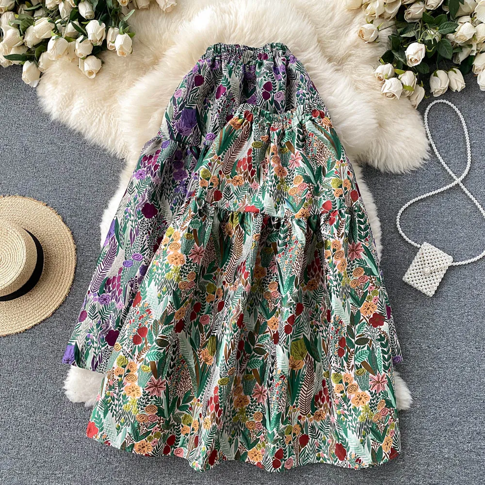 

Retro Carved Floral High Waist A-Line Midi Skirt Women's Daily Wear Stand Fit 202 Summer Collection Ele Full Skirt