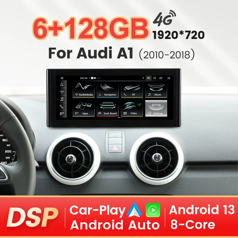 

4G LTE Android 13 беспроводной Carplay для Audi A1 2010-2018 автомобильный радиоприемник GPS-навигация мультимедийный видеоплеер 6 + 128G Автомагнитола