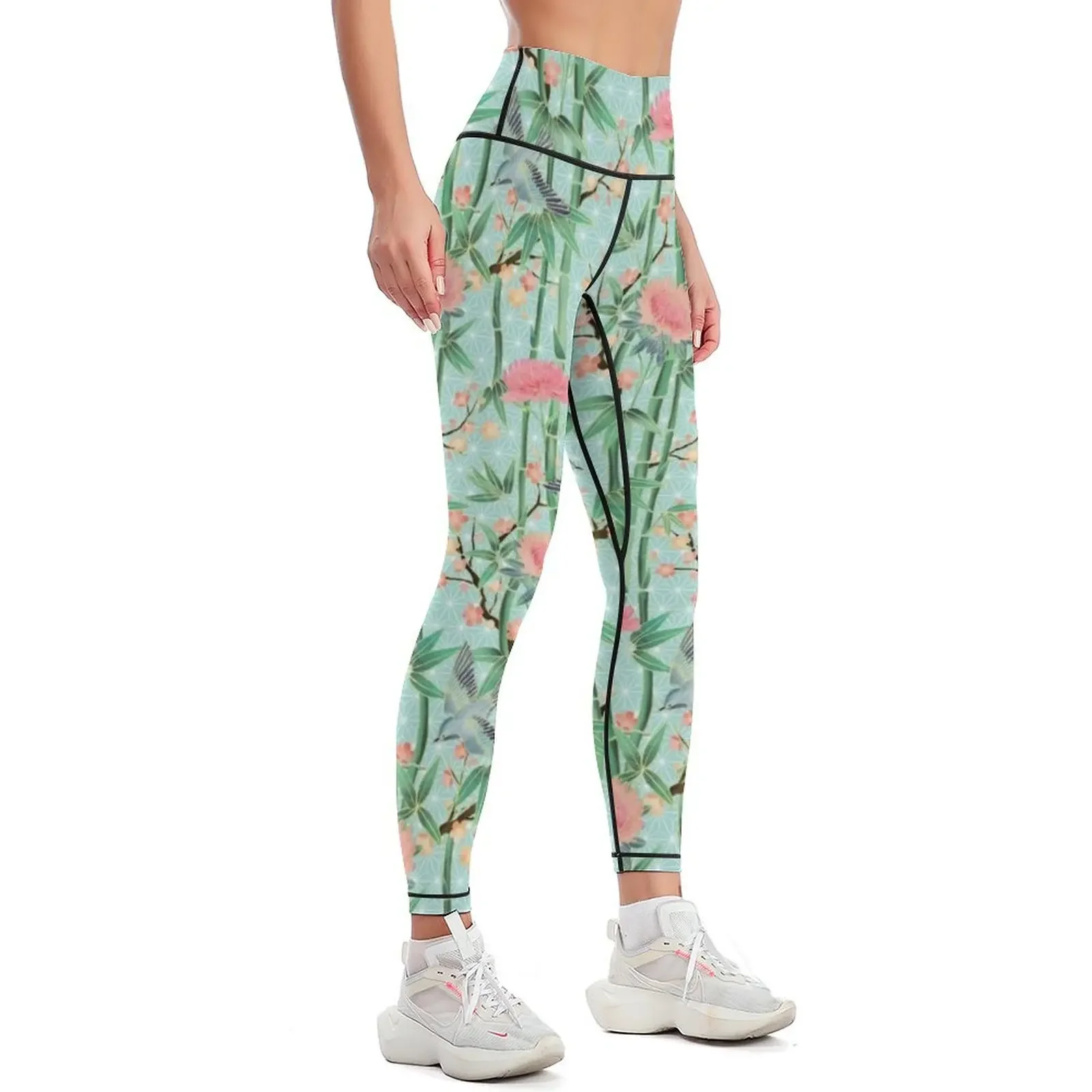 Bamboo, Birds and Blossom - soft blue green Leggings Sweatpants Sports pants woman Womens Leggings