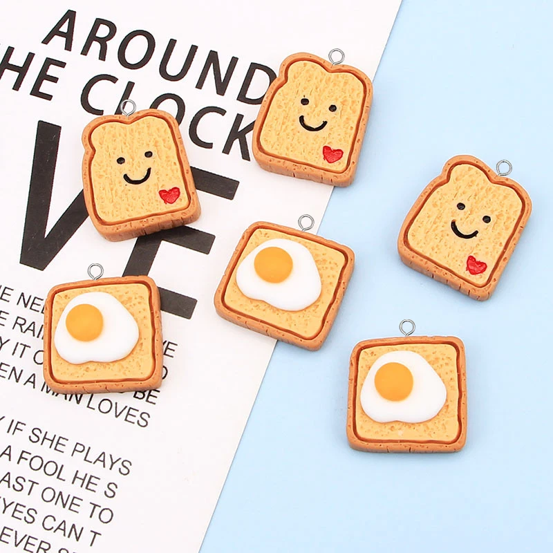 10pcs Cute Reisn Egg Toast Earring Charms Baking Bread Cartoon Pendant For Keychain DIY Crafts Charm Jewelry Make