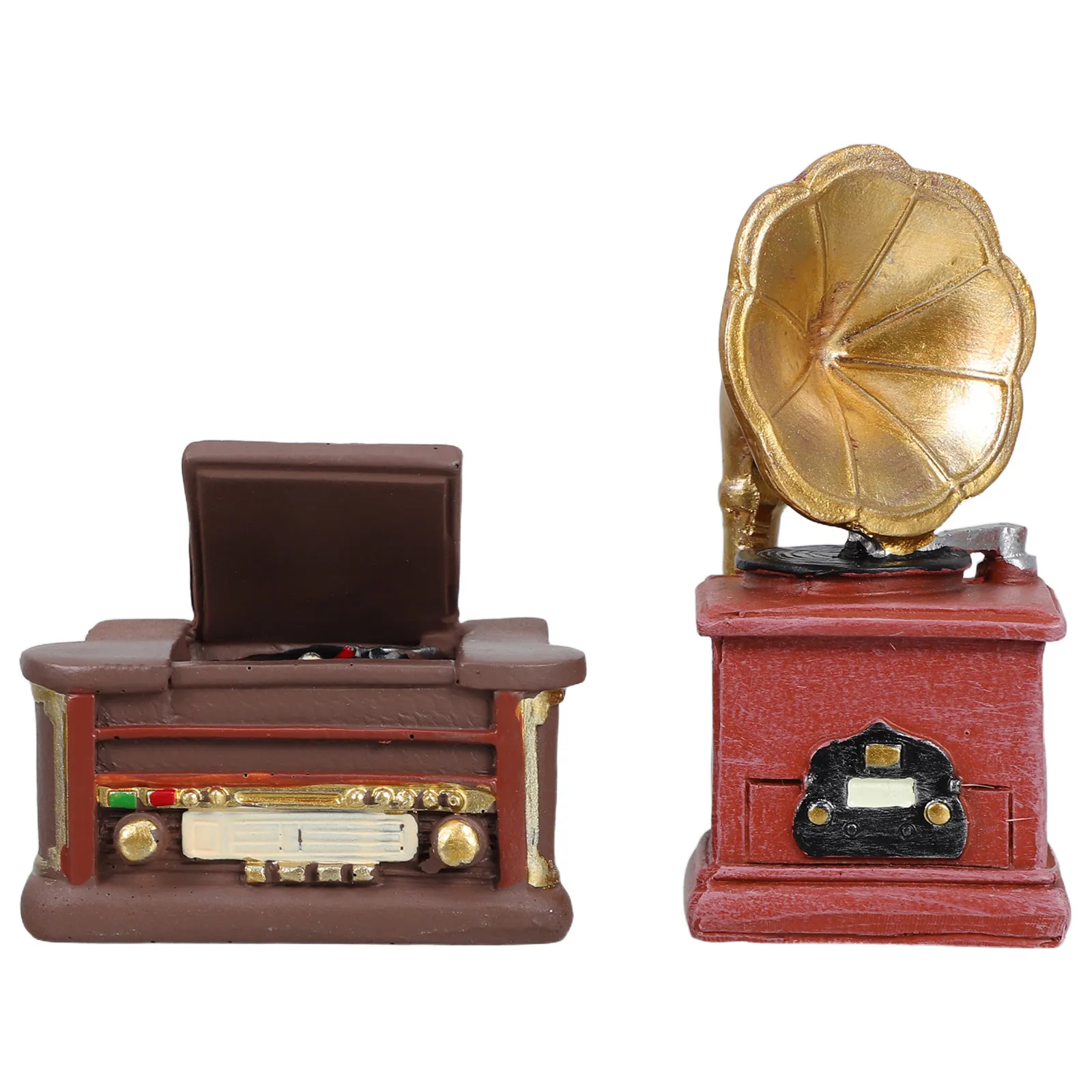 Vintage Resin Phonograph Ornament Set – 2pcs Retro Gramophone Decor for Home, Office, Study & Cafe Interior