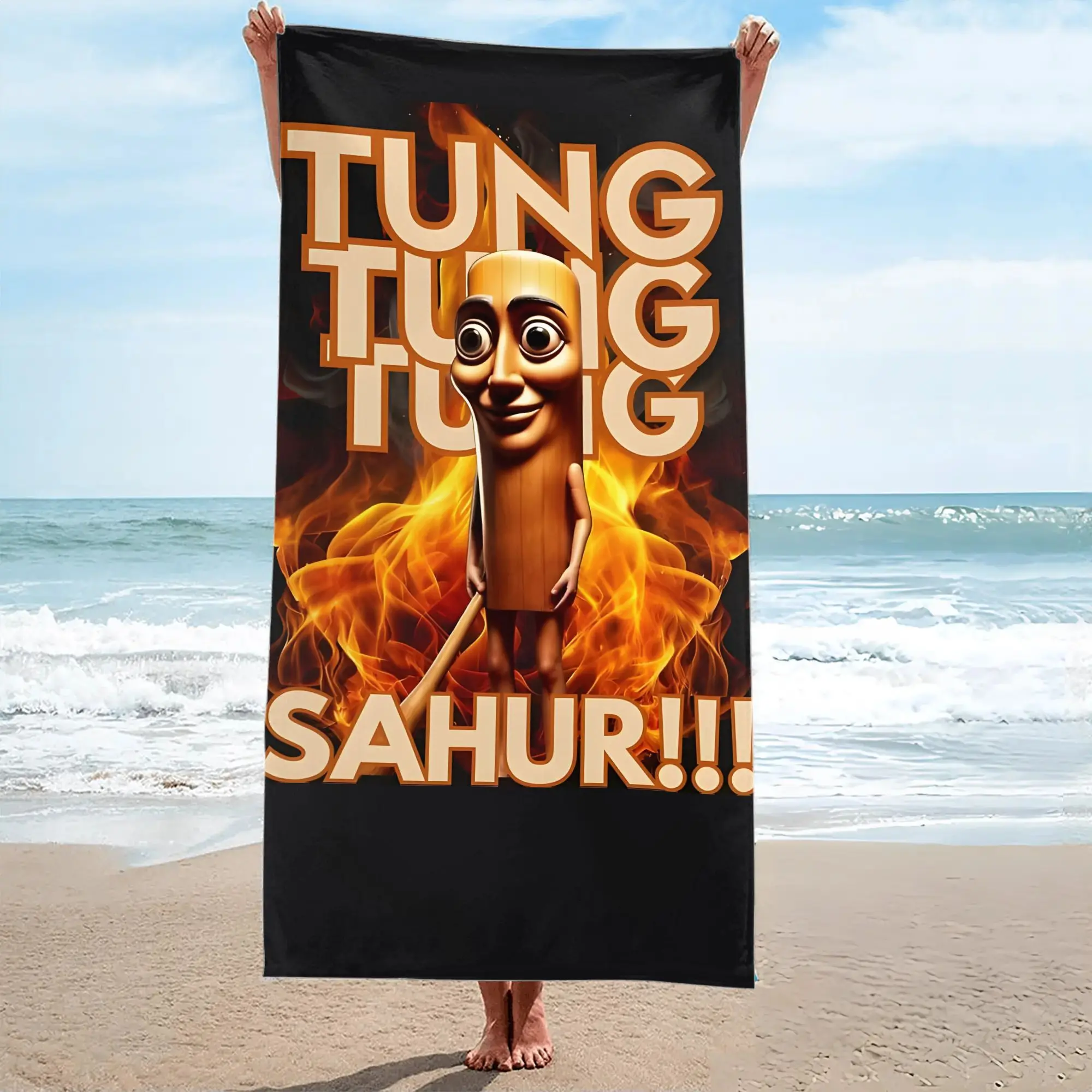Italian Funny Meme Tungtungtung Sahur Design Beach Towel Sports Travel  Swim Pool Yoga More Suitable for Summer