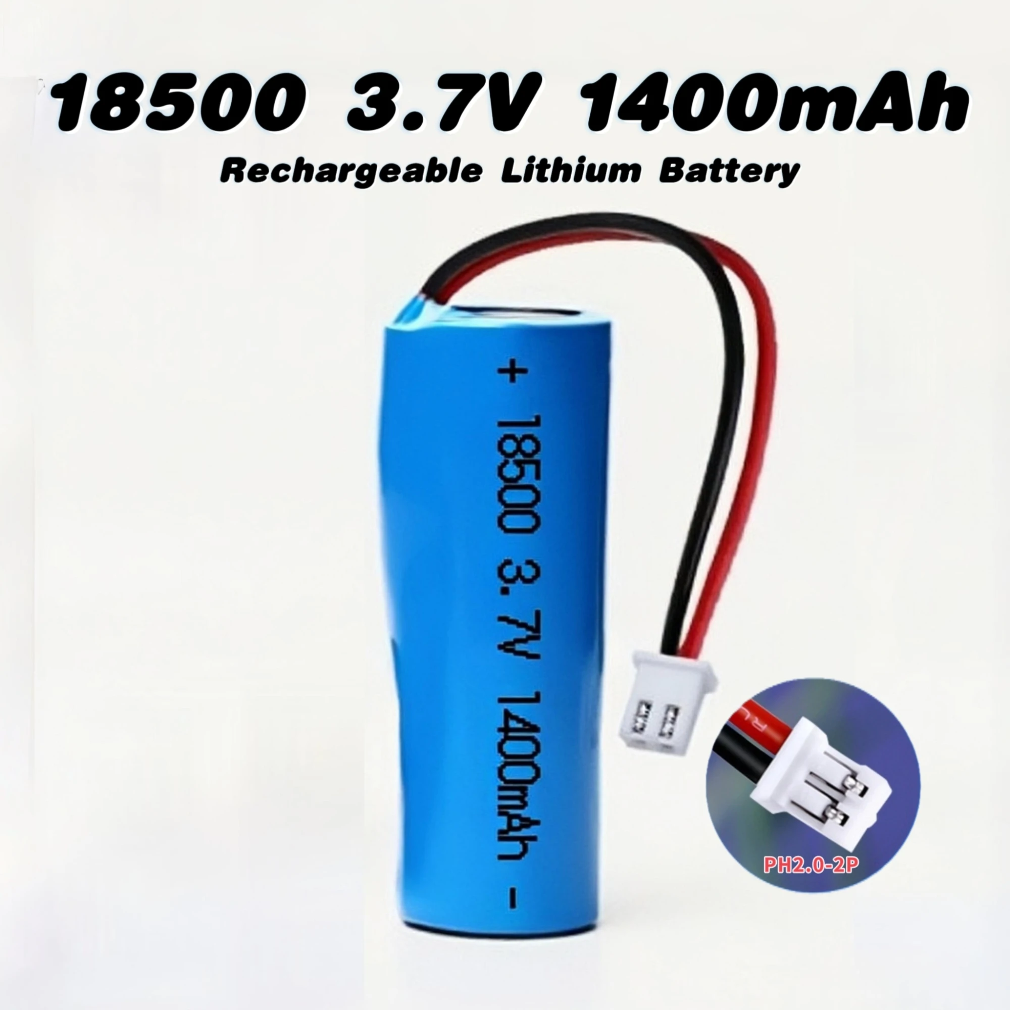 Bateria de lítio recarregável, 6 peças, 18500 3.7v 1400mah com fios de conector para lanterna, barbeador, espremedor, lâmpada de mesa, teclado, rádio