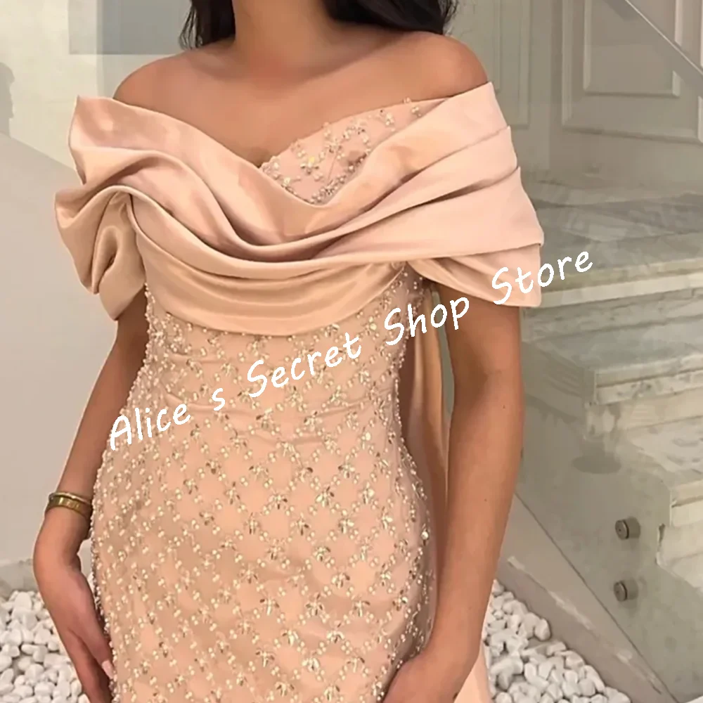 Robes de soirée formelles droites élégantes, épaules dénudées, perles, robes de bal d'anniversaire personnalisées