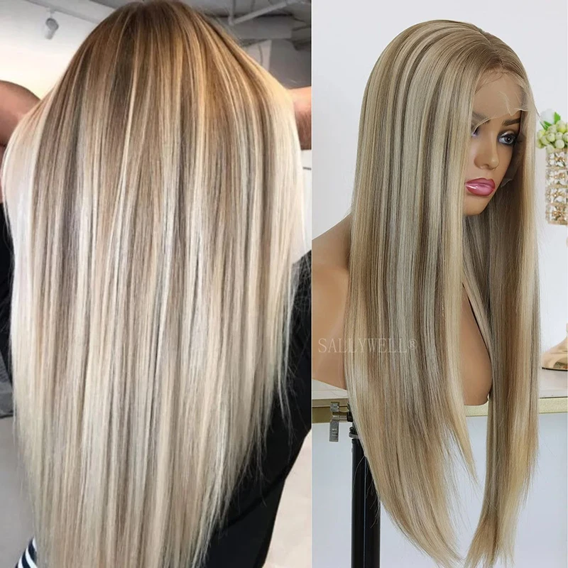 Mulher banquete gradiente longo cabelo reto palco realizar vestir-se headwear peruca de seda de alta temperatura capa senhora diariamente peruca longa