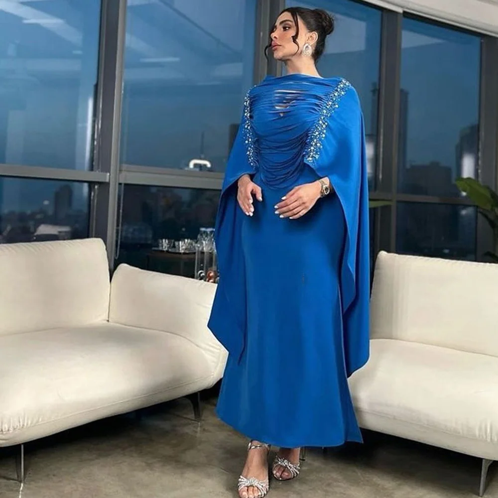 Evening Dresses Batwing Sleeve Round Neck Straight Rhinestone Prom Gown Ankle-Length Grace Formal Party Dress فساتين سهرة فخمه