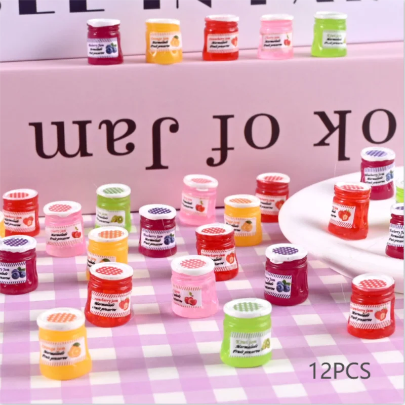 

Xm12PCS украшения для дома из смолы, аксессуары для кукольного дома, детские ролевые игрушки, кукольный домик 1:12, миниатюрная имитация банки с джем, модель игрушки для еды