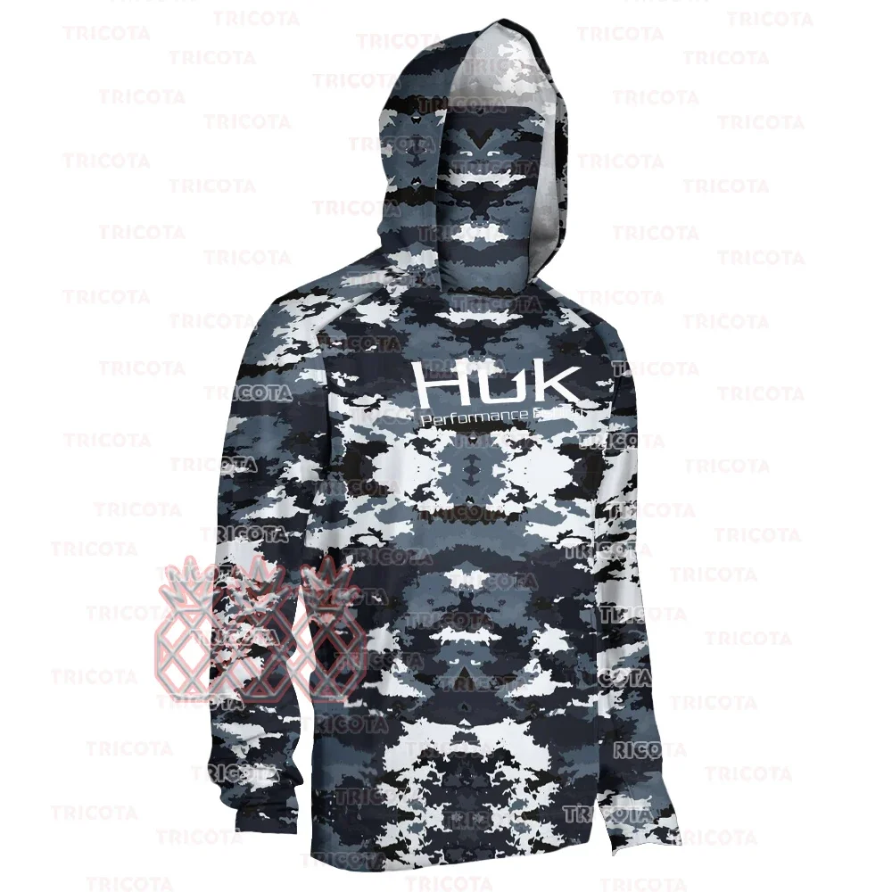 HUK Fishing Shirts Camouflage Mask Fishing Clothing UPF50+ Face Cover T-shirt Men Long Sleeve Hoodie UV Protection Fishing Tops