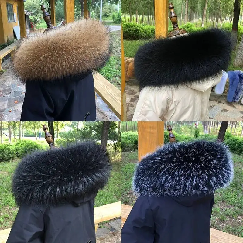 

100% Real Raccoon Fur Collar For Women Men Parkas Coat Hood Fur Trims Genuine Fur Scarf Neck Warmer Shawls Furry Accessories