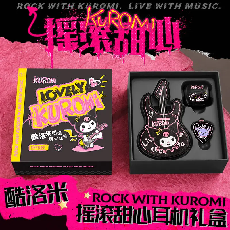 

Новинка Kawaii Sanrio Kuromi рок Милая Bluetooth наушники беспроводные половинные наушники для женщин Sanrio Co фирменная подарочная коробка подарок