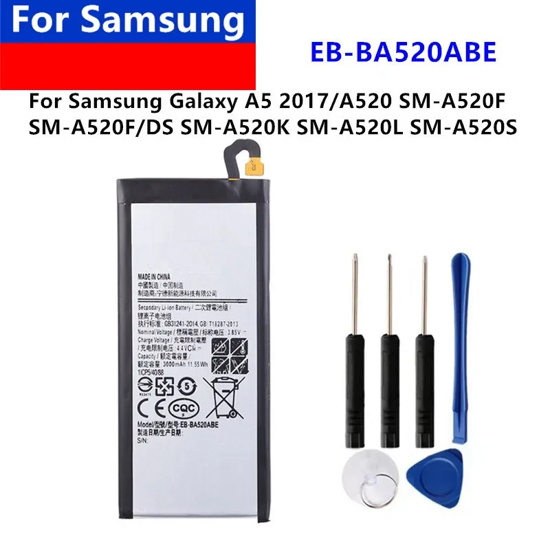 

New Battery for Samsung Galaxy A5(2017) A520 A520F EB-BA520ABE 3000mAh Replacement Battery+Free Tools