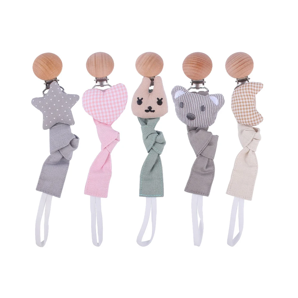 Baby Pacifier Clip Newborn Cute Cartoon Bear Star Cotton Infant Pacifier Chain Nipple Soother Dummy Holder Eco-friendly Material