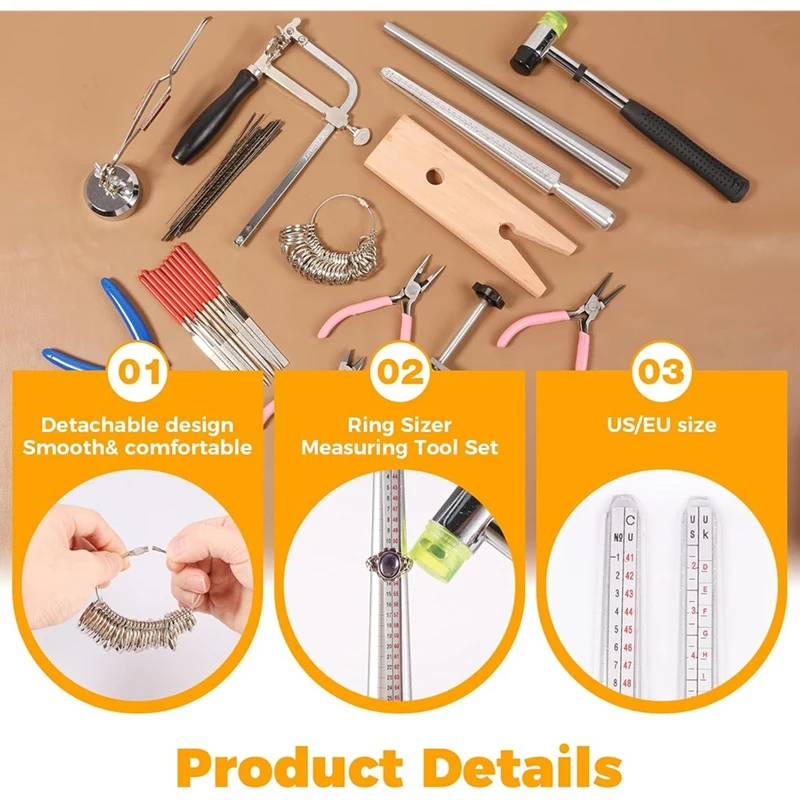 Jewelers Tools Set Jeweler'S Saw Frame Wooden Clamp Wooden Ring Clamp Mandrel Measuring Tool Mallet Hammer for Jewelry-A19I