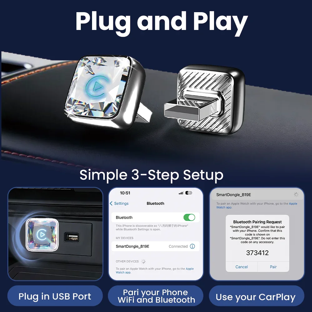 CarRocket Mini 2in1 Wireless Adapter Wireless CarPlay Android Auto For OEM Car Plug and Play WiFi Bluetooth Auto Connection view 5