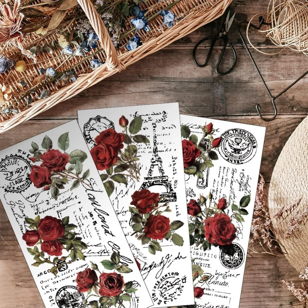 3pcs/Set Vintage Rose Rub on Transfers for Furniture and Crafts 6x12 inch Floral Furniture Transfer Sticker Furniture making kit view 4