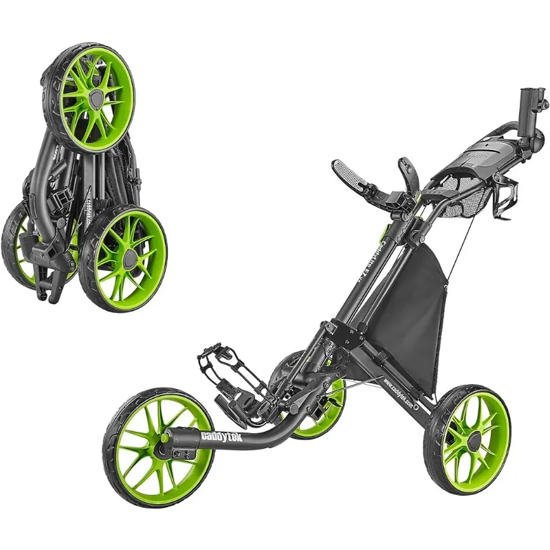 

CaddyTek 3 Wheel Golf Push Cart - Foldable Collapsible Lightweight Pushcart with Foot Brake - Easy to Open & Close