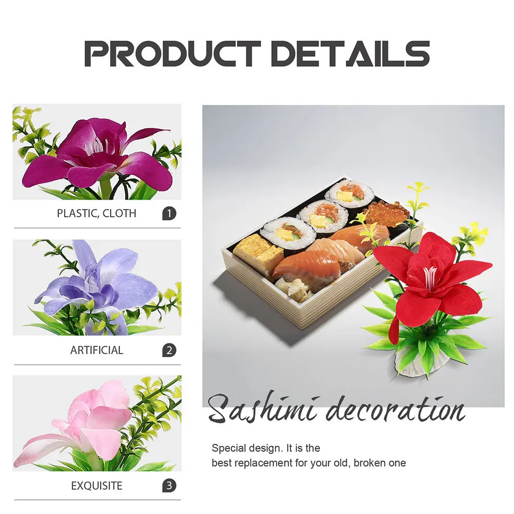 

8pcs Orchid Figurines Artificial Flower Decor For Sushi Plate Lightweight Wedding Event Decoration Sashimi Salad Bowl