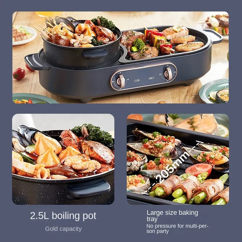

cross-borderHot salesIntelligent Electric Grill and Hot Pot Multi Cooker Smokeless Barbecue Grill Household Electric Roast Pot H