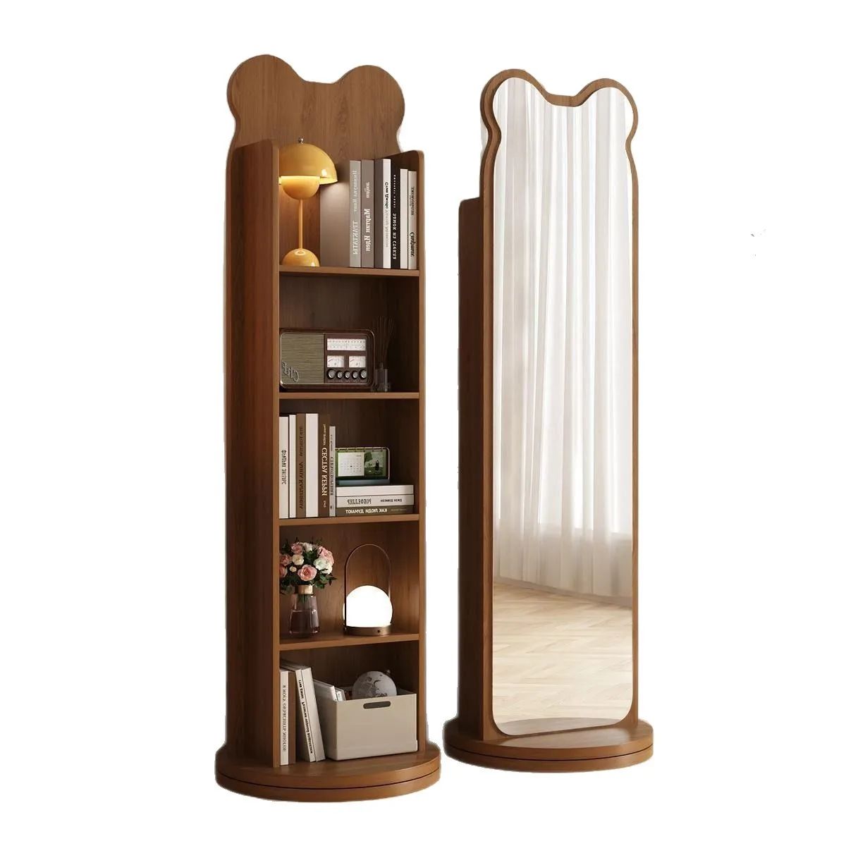 

High-end new Chinese full-length mirror - bear rotating full-length mirror multi-functional floor bookshelf fitting mirror