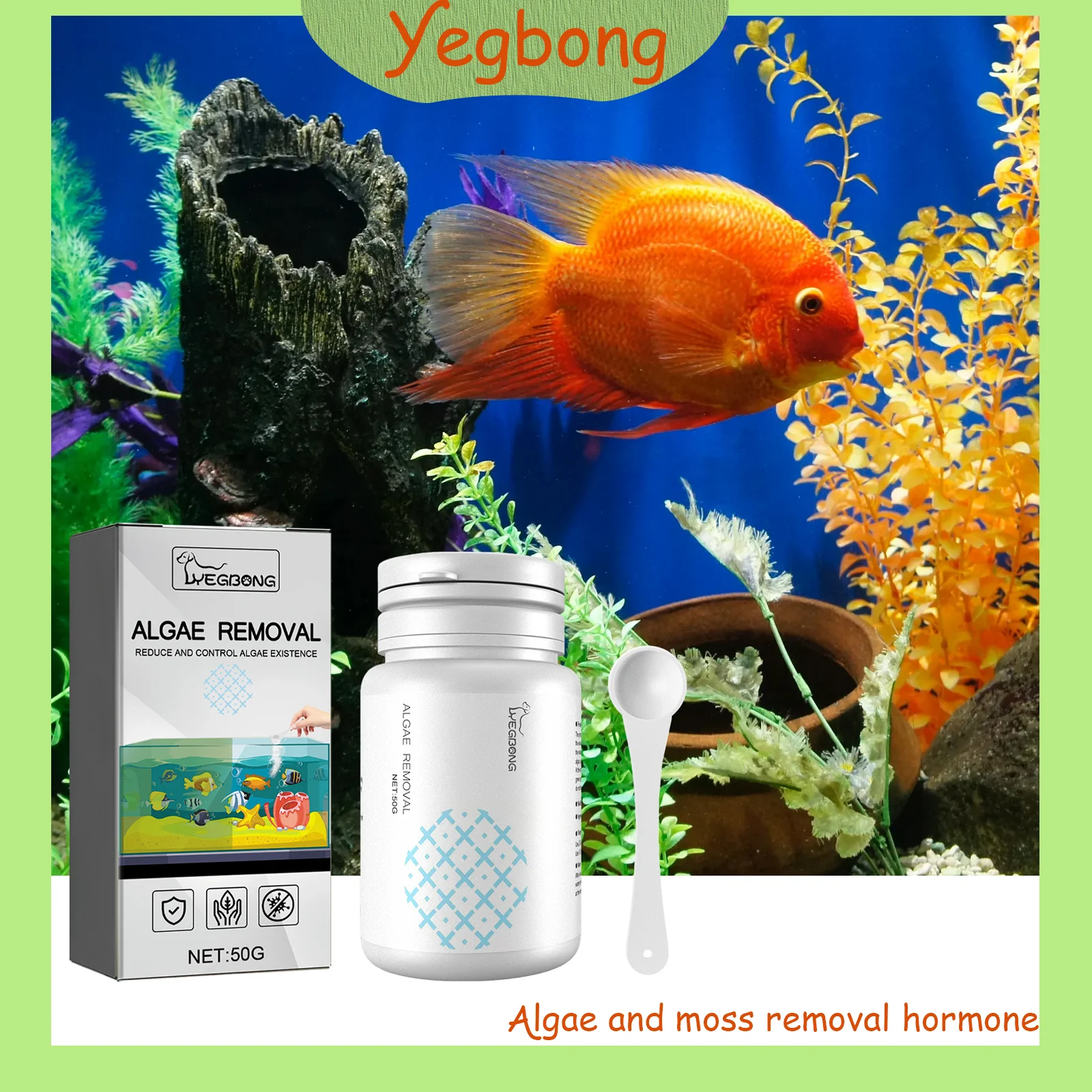 Removedor de algas y musgo de 50g, limpieza de acuario, eliminador de algas y musgo, eliminador de musgo para pecera, eliminación de algas de agua verde