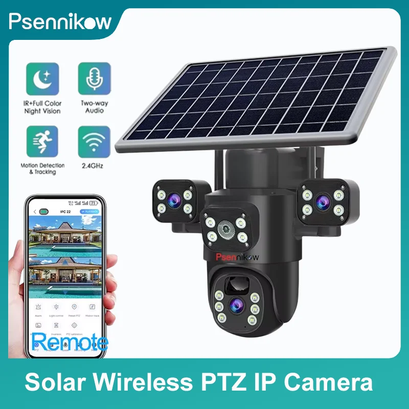 

4K 6MP Solar Camera 4G SIM/WIFI Three Lens Security Outdoor Recording Humanoid Tracking Color Night Vision PIR Detect Camera