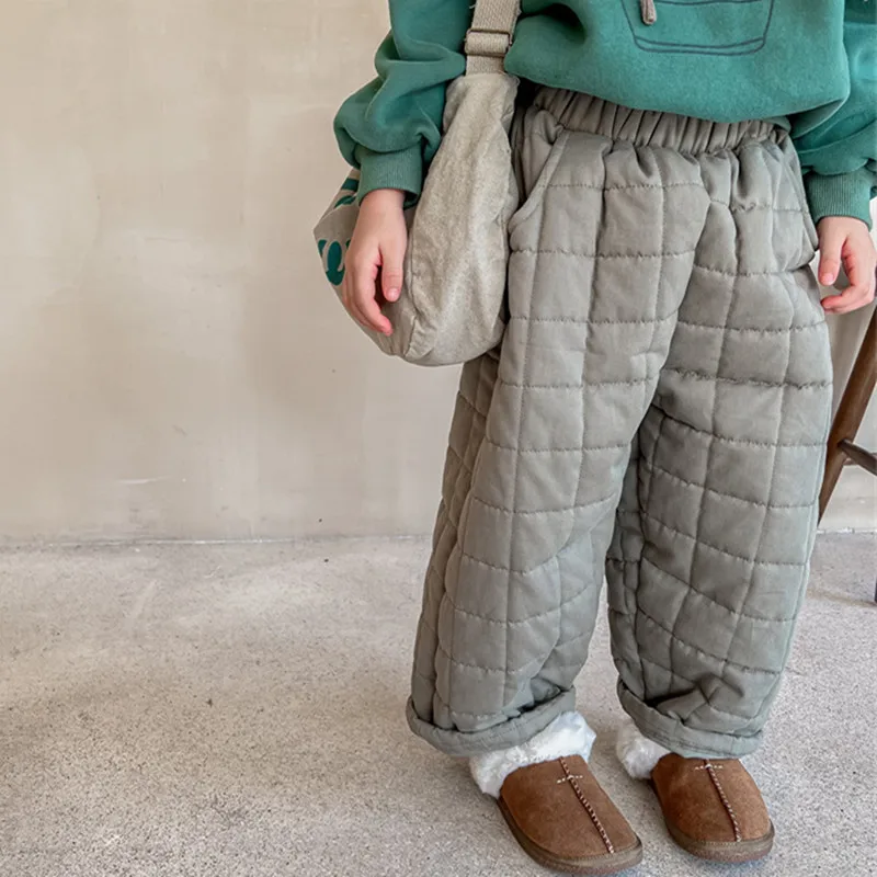 LILIGIRL 2025 New Winter  Children Thicken Warm Trousers Solid Color Children Casual Quilting Pants