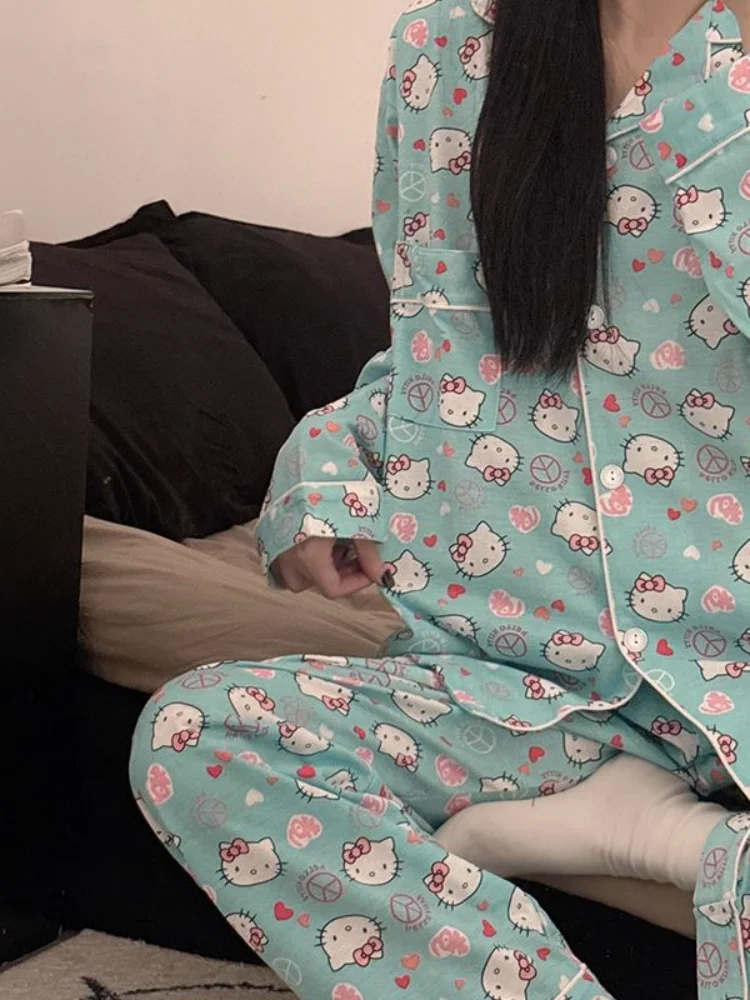 サンリオかわいい長袖 2 個ハローキティ学生新スタイルパジャマファッション秋と冬スタイル屋外ホーム服トレンディ