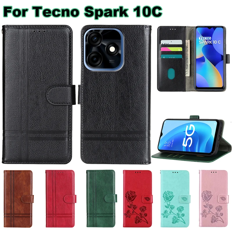 

чехол на Tecno Spark 10C Case Luxury Leather Capa Flip Phone Cover for Carcasas Tecno Spark 10C Mujer Etui Tecno Spark10C Fundas