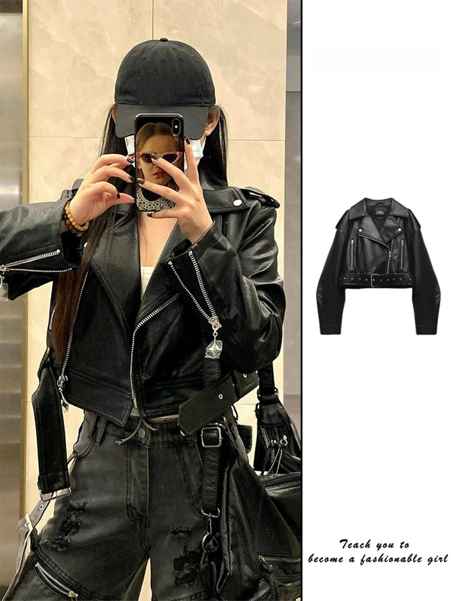 初秋向けショート丈レディースレザージャケット レトロ高級感 通勤スタイル 長袖ジッパー開閉 カジュアルトップス