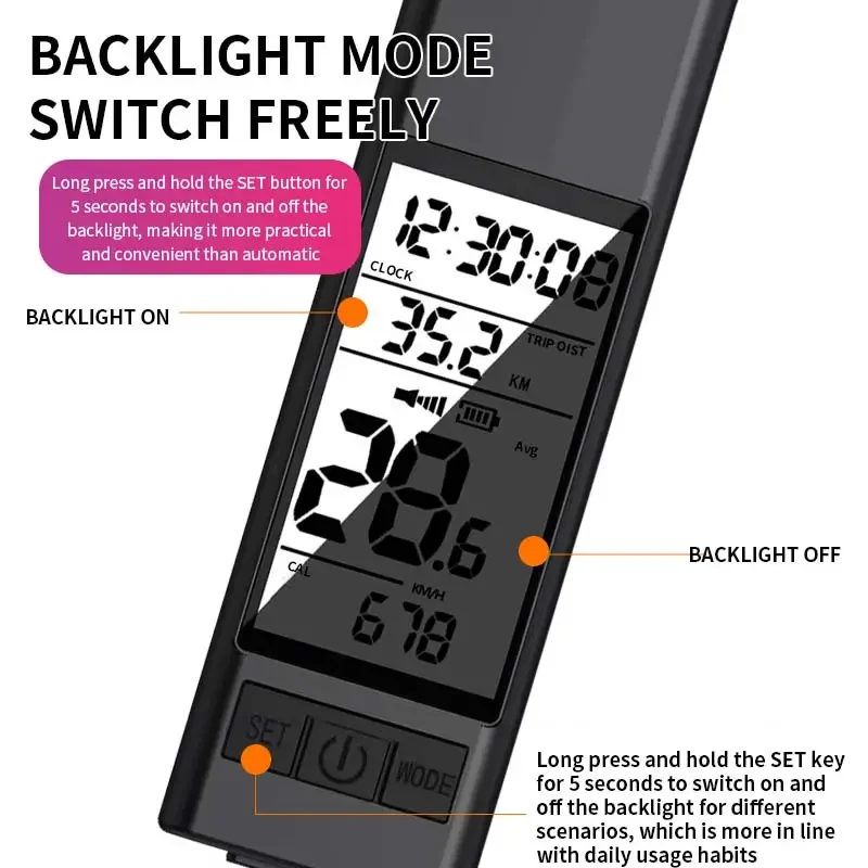 ไฟหน้าวัดระยะทาง LED โคมไฟคอมพิวเตอร์จักรยานกันน้ำพร้อมจอแสดงผล LCD และแตร